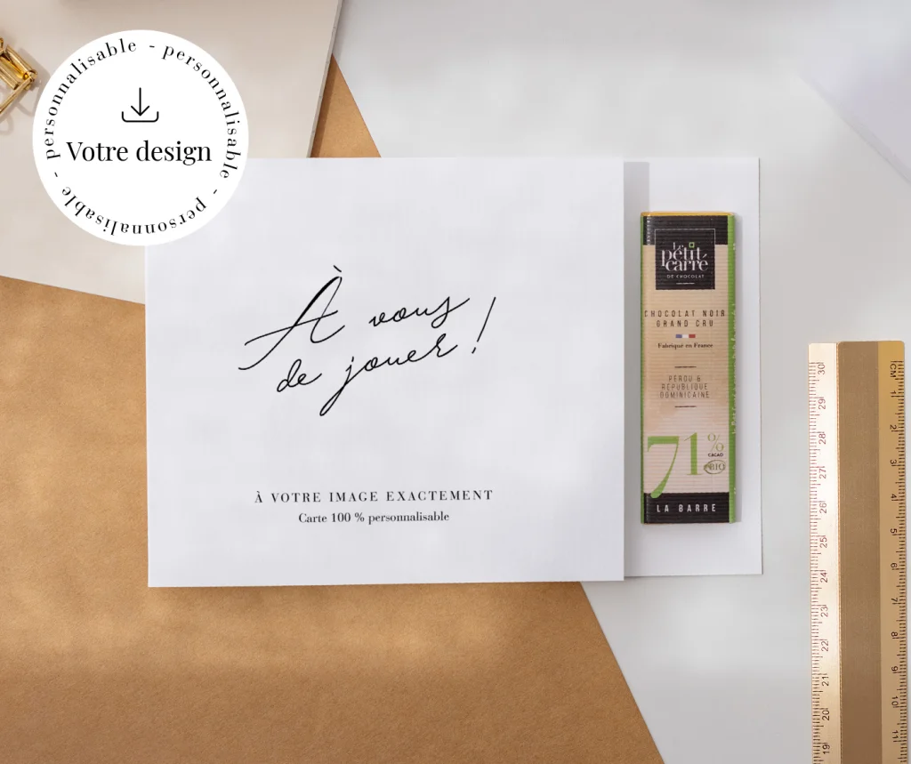 Carte avec barre chocolat sur mesure