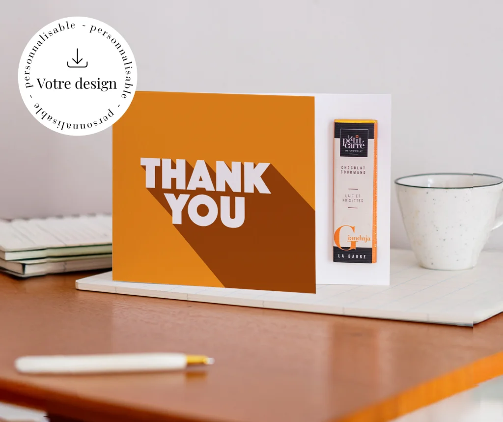 Carte avec barre chocolat sur mesure